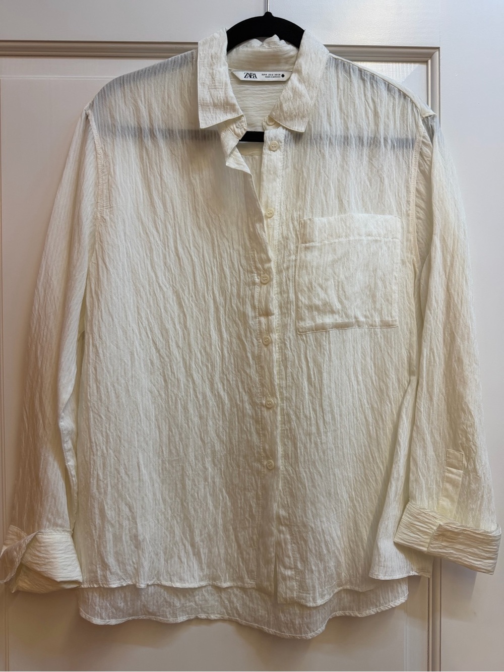 Zara Cream Textured Long-Sleeve Button-Up Shirt
